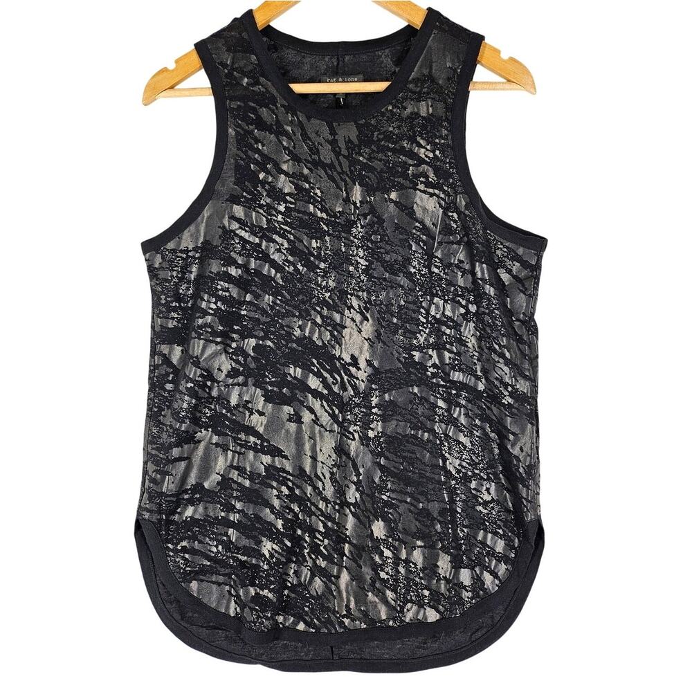 RAG & BONE WOMEN'S BLACK FLORAL TANK TOP SHIRT - SIZE MEDIUM - VISCOSE BLEND